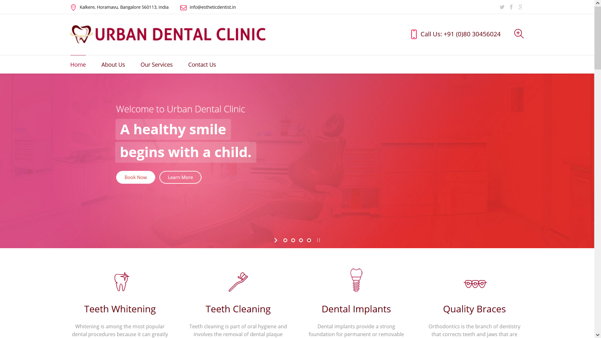 homepage of Urban Dental Clinic website